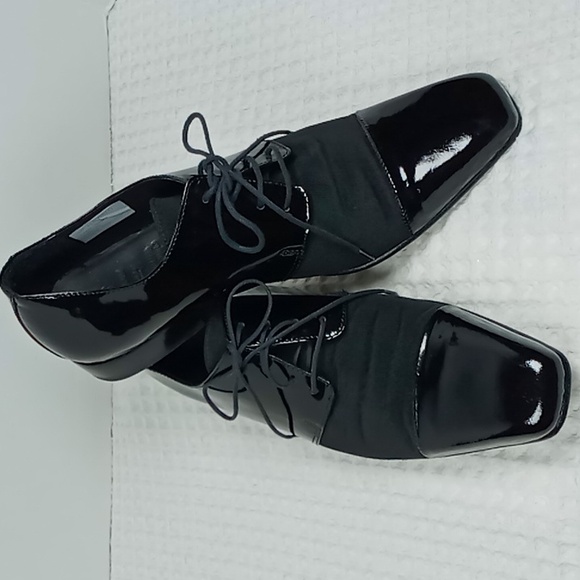 F. Nebuloni Men\'s Formal Black Patent Leather/Canvas Oxford Cap Toe Size 41